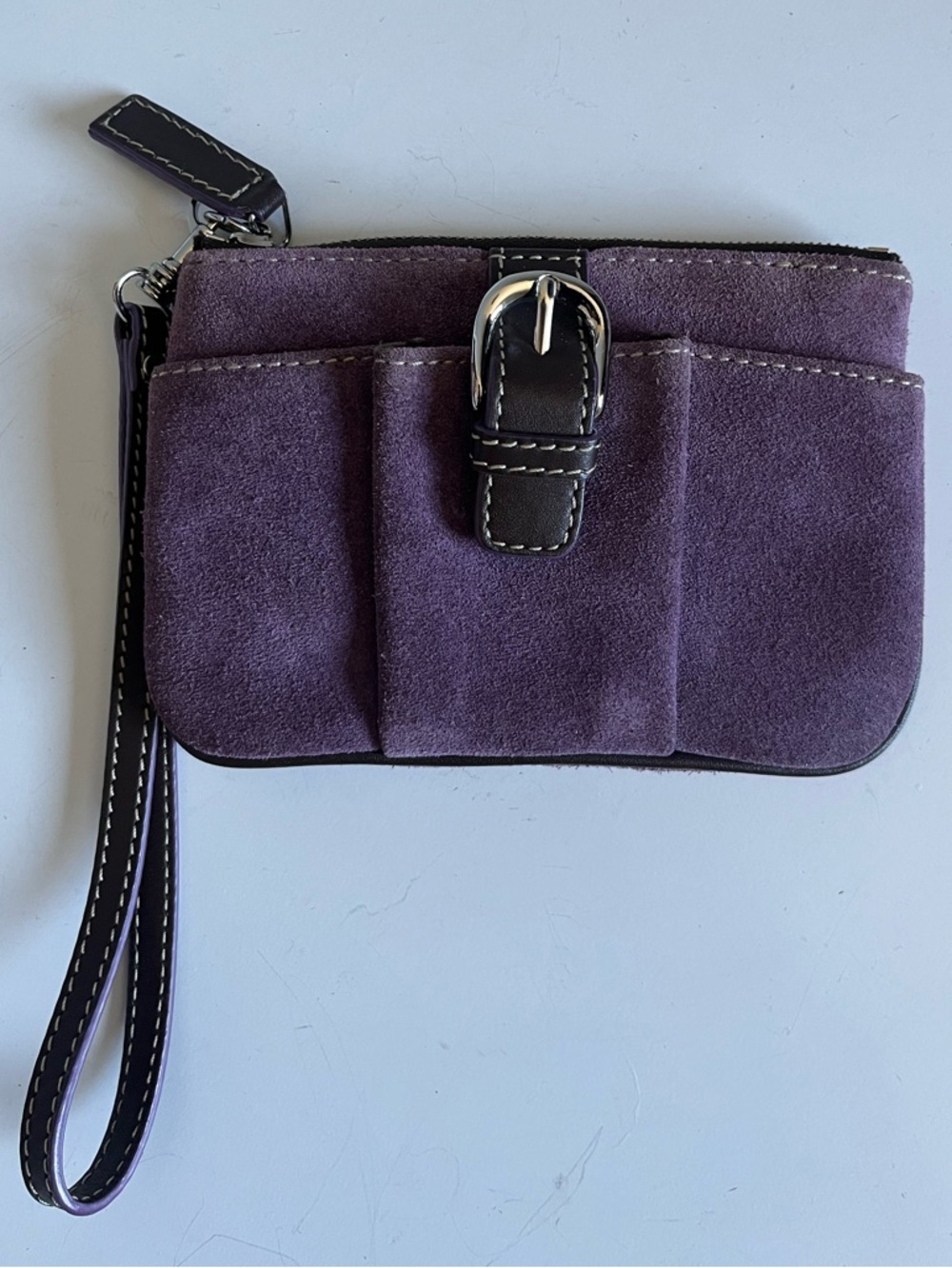 LEVENGER Wristlet Pouch Purple Suede Buckle Detail Small